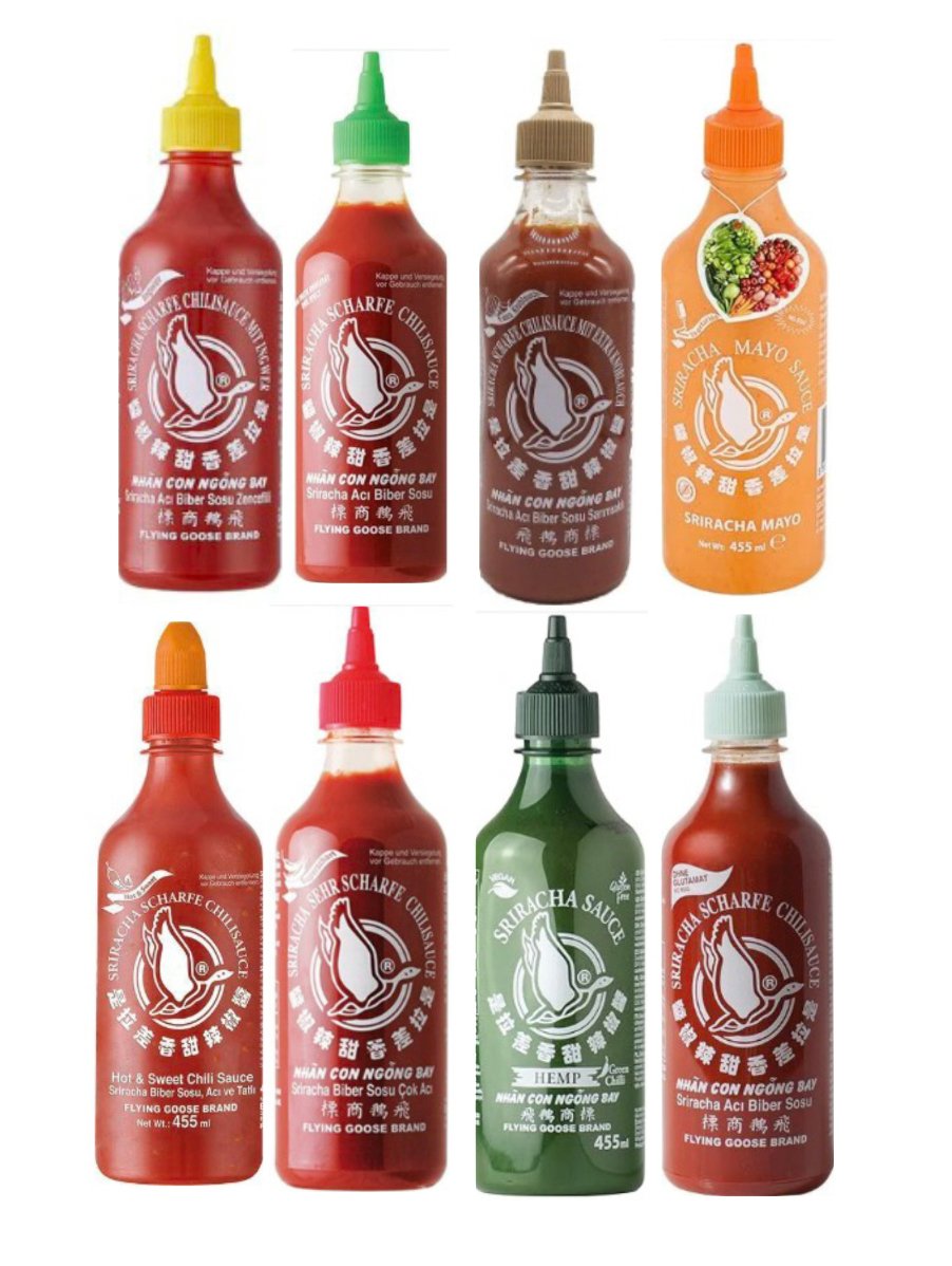 FLYING GOOSE Sriracha scharfe Chilisaucen Mischkarton 8 X 455 ml - Gewürzsaucen & -pasten