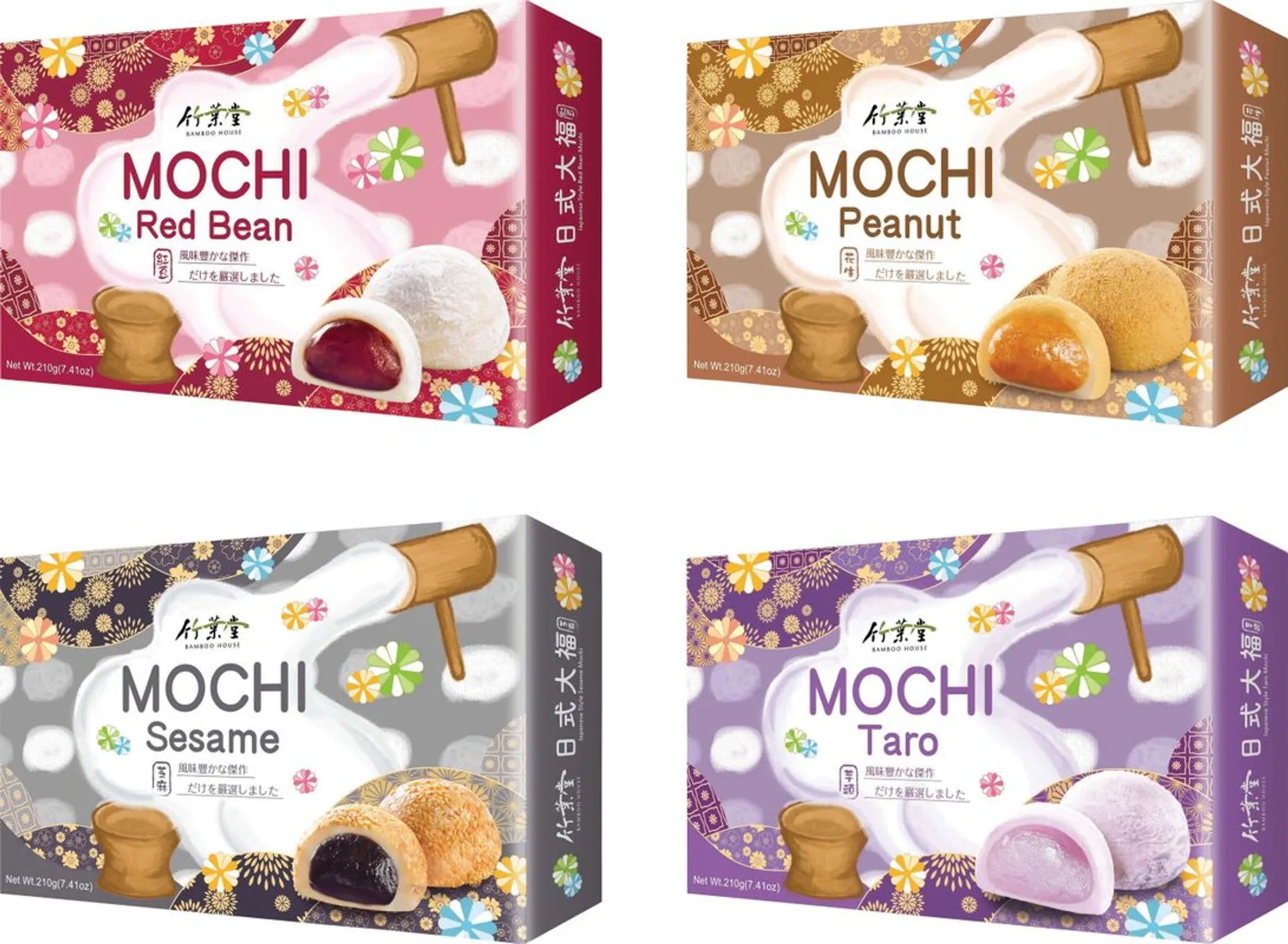 4er Set MOCHI SELECTION von Bamboo House mit 4 verschiedenen Sorten Klebreiskuchen | 24 geschmackvolle Mochis -