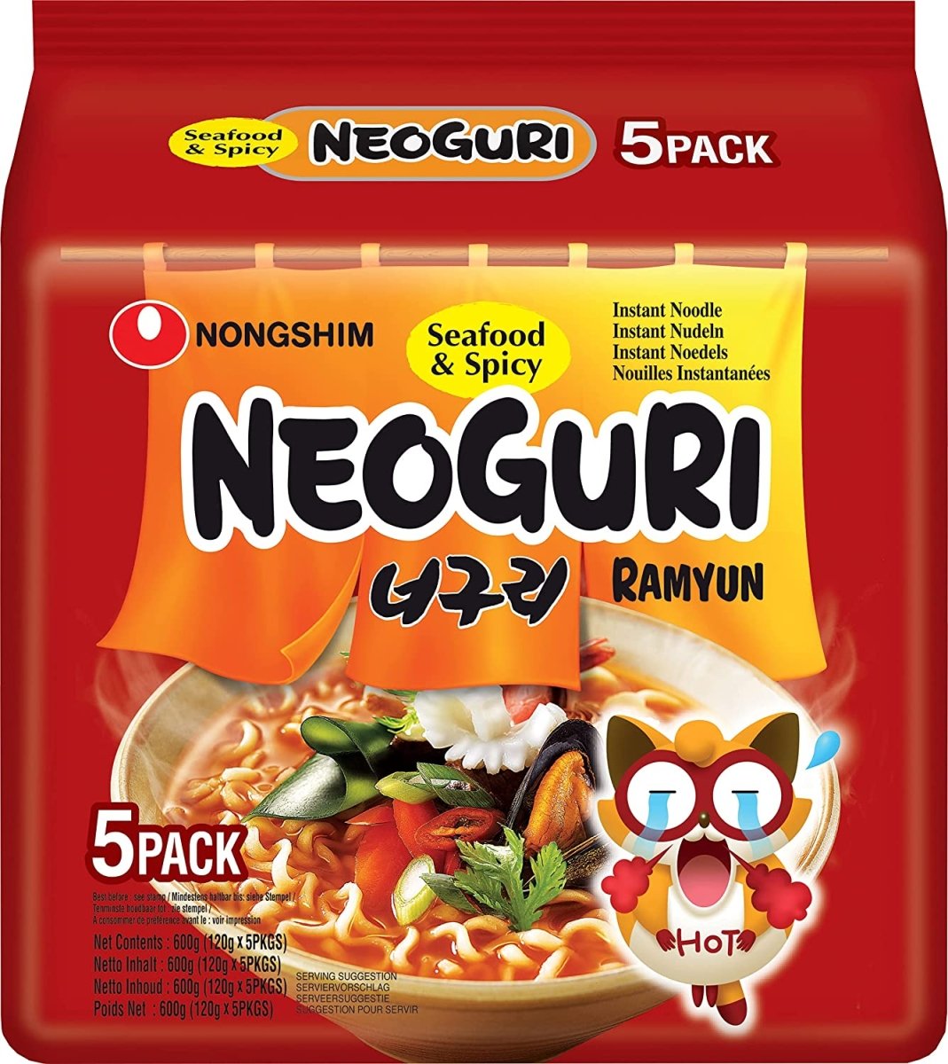 5er-Pack Nongshim Instant Nudeln Neoguri scharf Multipack 120 g x 5 - Nudeln