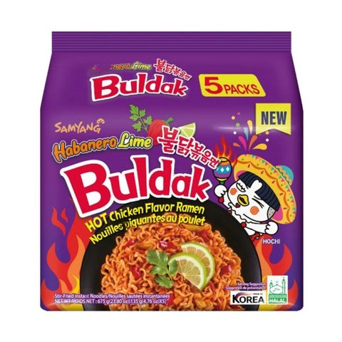 5er-Pack Samyang Buldak Habanero Lime Hot Chicken Ramen - MultiPack 5 x 135 g - Instant Nudeln