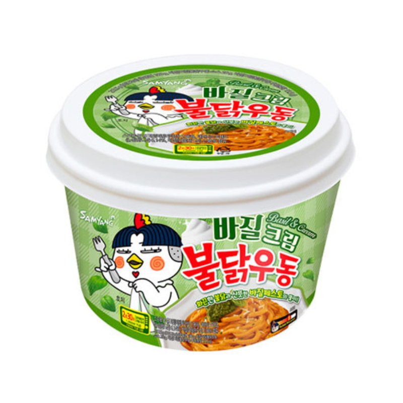 MHD: 19.11.2023 Samyang Basilikum-Creme Fire Noodle Udon 213.5 g - Instant Nudeln