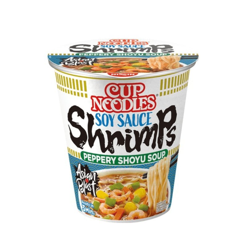 Nissin Becher Nudeln, Sojasauce Shrimps, Pfeffer Shoyu Suppe 63 g - Nudeln