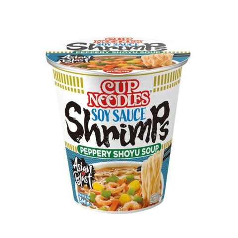 Nissin Becher Nudeln, Sojasauce Shrimps, Pfeffer Shoyu Suppe 63 g - Nudeln