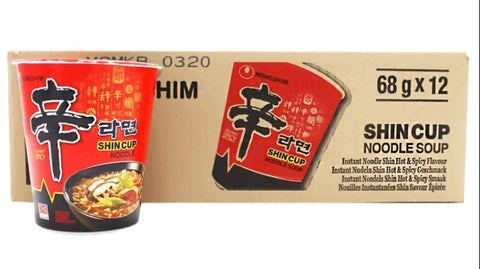 Nongshim Shin Ramyun, Hot & Spicy Instant Nudeln im Becher, 12 x 68 g - Nudeln