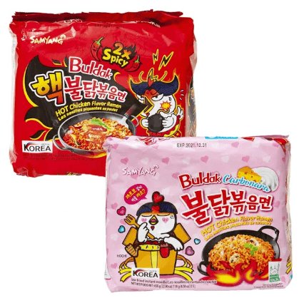 Samyang Buldak Ramen Combo | 5er Pack Carbonara & 5er Pack 2 x Scharf - Instant Nudeln