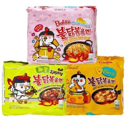 Samyang Buldak Ramen Combo | 5er Pack Hot Chicken Carbonara & 5er Pack Käse & 5er Pack Jjajang - Instant Nudeln