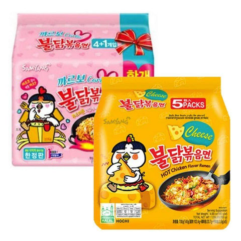 Samyang Hot Chicken Ramen Nudeln Combo 5er Pack Carbonara & 5er Pack Käse - Instant Nudeln