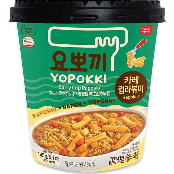 Young Poong Yopokki Curry Rabokki Cup, Tteokbokki Topokki Reiskuchen mit Ramen-Nudel und Curry -Geschmack 145g - Nudeln